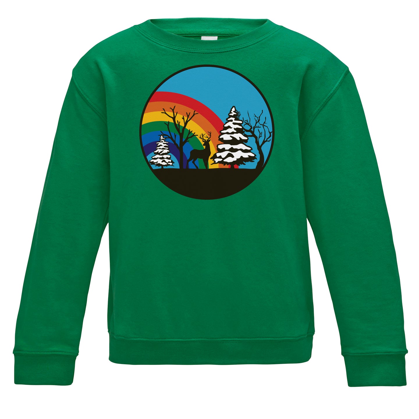 Christmas Winter Scene Kids Rainbow Sweatshirt