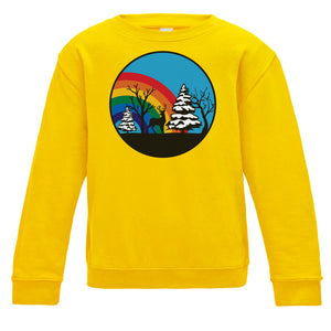 Christmas Winter Scene Kids Rainbow Sweatshirt