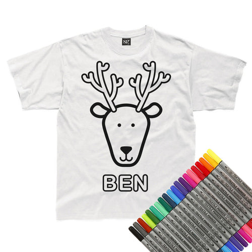 Personalised Colour-In Deer T-Shirt (fabric pens optional)
