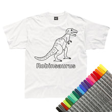 Load image into Gallery viewer, Personalised Colour-In Dinosaur T-Shirt - Tyrannosaurus Rex (fabric pens optional)