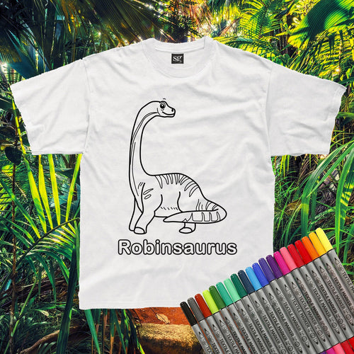 Personalised Colour-In Dinosaur T-Shirt - Diplodocus (fabric pens optional)