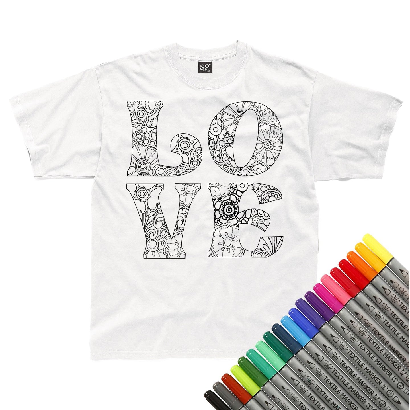 Floral Love Colour In T-Shirt (fabric pens optional)