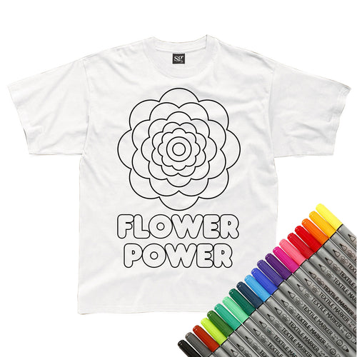 Flower Power Colour In T-Shirt (fabric pens optional)