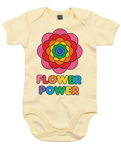 Flower Power light yellow babygrow / baby onesie