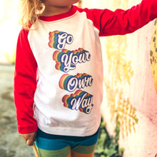 Load image into Gallery viewer, Go Your Own Way red or navy raglan long-sleeve baseball