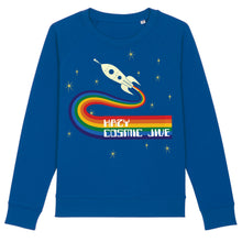 Load image into Gallery viewer, Hazy Cosmic Jive (with glow in the dark rocket) Women&#39;s Sweatshirt