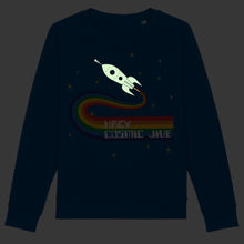 Load image into Gallery viewer, Hazy Cosmic Jive (with glow in the dark rocket) Women&#39;s Sweatshirt