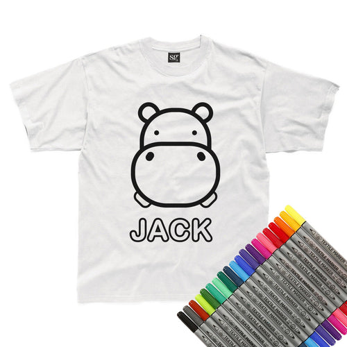 Personalised Colour-In Hippo T-Shirt (fabric pens optional)