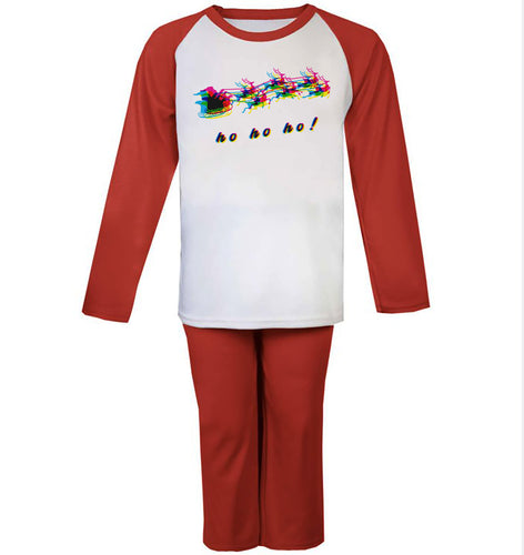 ho ho ho Christmas Rainbow Snowflakes Red Raglan Kids Pyjama Set