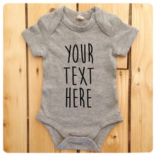 Load image into Gallery viewer, Personalised babygrow / baby onesie available in grey, blue, yellow &amp; white (freehand text)