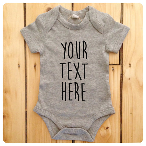 Personalised babygrow / baby onesie available in grey, blue, yellow & white (freehand text)