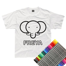 Load image into Gallery viewer, Personalised Colour-In Elephant T-Shirt (fabric pens optional)