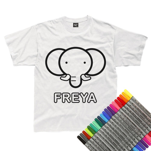 Personalised Colour-In Elephant T-Shirt (fabric pens optional)