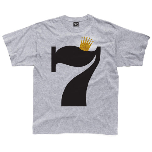 Seventh Birthday Seven T-Shirt with Glittery Crown available in a range of colours