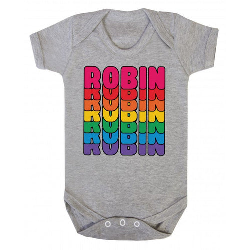 Personalised babygrow / baby onesie retro rainbow design (sesame street style font)