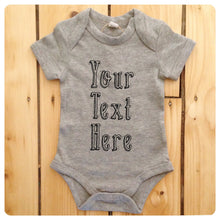 Load image into Gallery viewer, Personalised babygrow / baby onesie available in grey, blue, yellow &amp; white (drop shadow text)