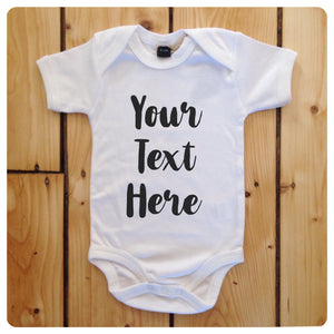 Personalised babygrow / baby onesie available in grey, blue, yellow & white (brush stroke text)