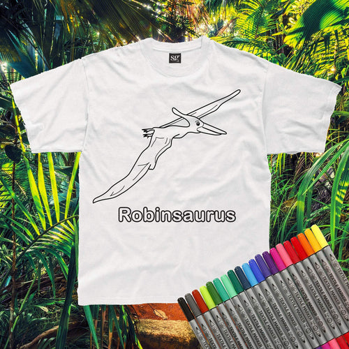 Personalised Colour-In Dinosaur T-Shirt - Pterodactyl (fabric pens optional)