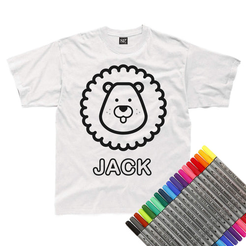 Personalised Colour-In Lion T-Shirt (fabric pens optional)