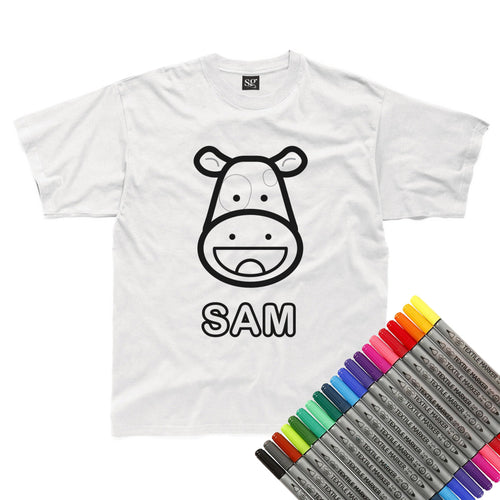 Personalised Colour-In Cow T-Shirt (fabric pens optional)