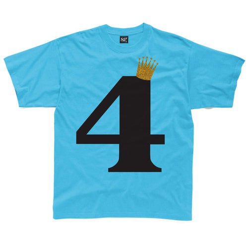 Fourth Birthday Four T-Shirt with Glittery Crown