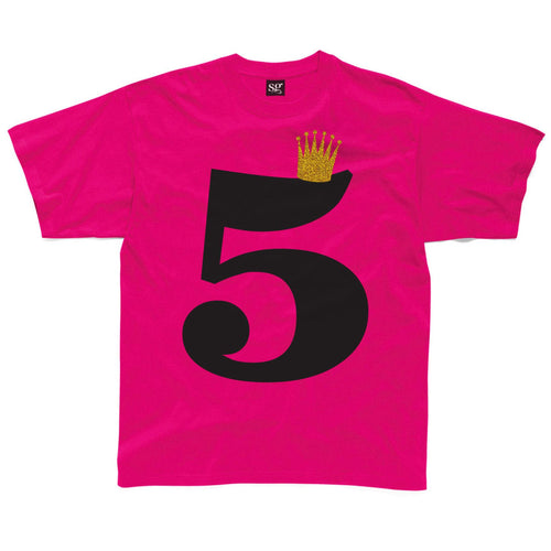 Fifth Birthday Five T-Shirt with Glittery Crown
