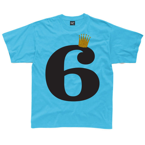 Sixth Birthday Six T-Shirt with Glittery Crown available in a range of colours