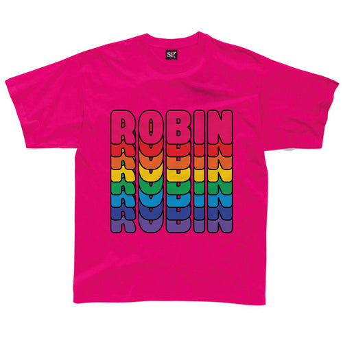 Personalised retro rainbow text kids t-shirt