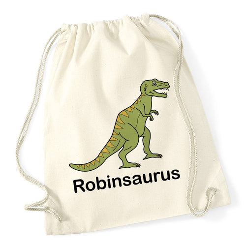 Personalised T-Rex / Tyrannosaurus Dinosaur Gymsac / Drawstring Bag available in a range of colours