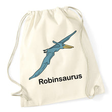 Load image into Gallery viewer, Personalised Pterodactyl Dinosaur Gymsac / Drawstring Bag available in a range of colours
