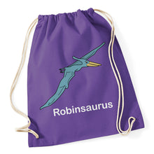 Load image into Gallery viewer, Personalised Pterodactyl Dinosaur Gymsac / Drawstring Bag available in a range of colours