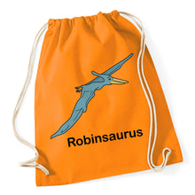 Load image into Gallery viewer, Personalised Pterodactyl Dinosaur Gymsac / Drawstring Bag available in a range of colours