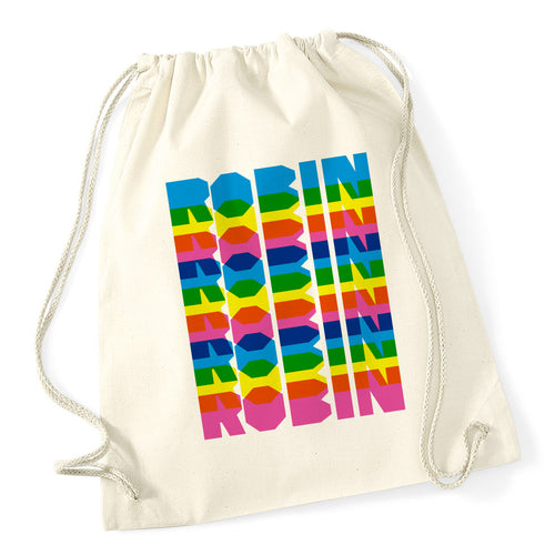 Personalised Gymsac / School Drawstring Bag Retro Rainbow Design (Colour Overlay Design)