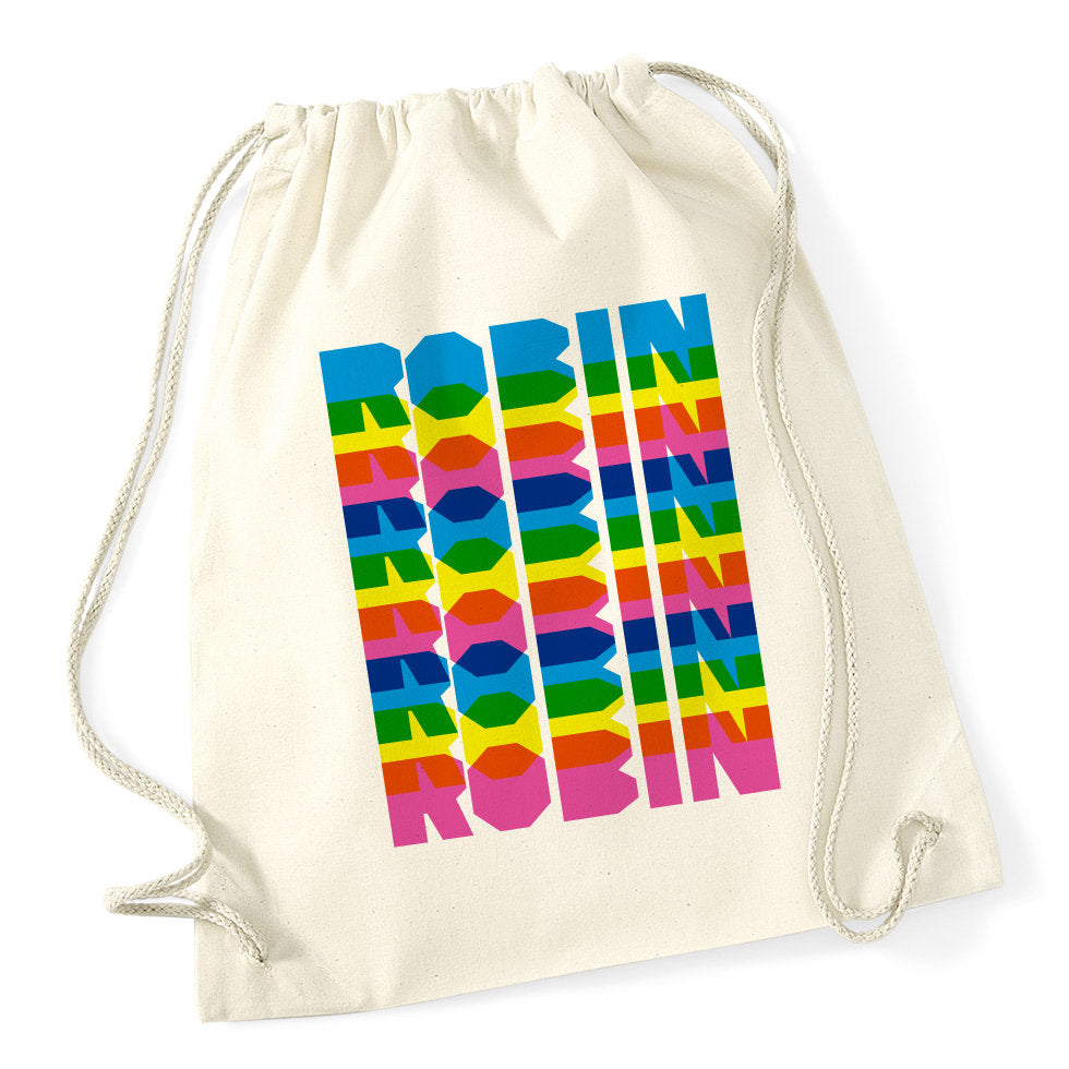 Personalised Gymsac / School Drawstring Bag Retro Rainbow Design (Colour Overlay Design)