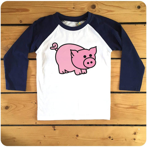 Piglet illustration red or navy raglan long-sleeve baseball