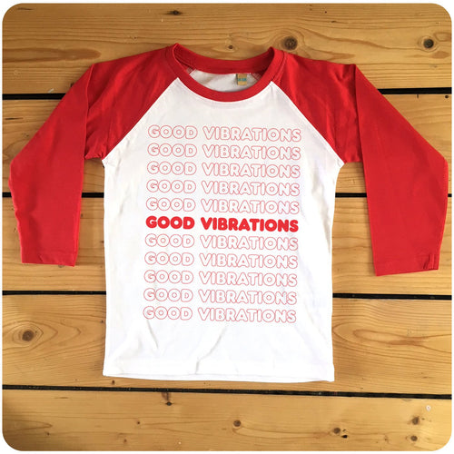 Good Vibrations red or navy raglan long-sleeve baseball