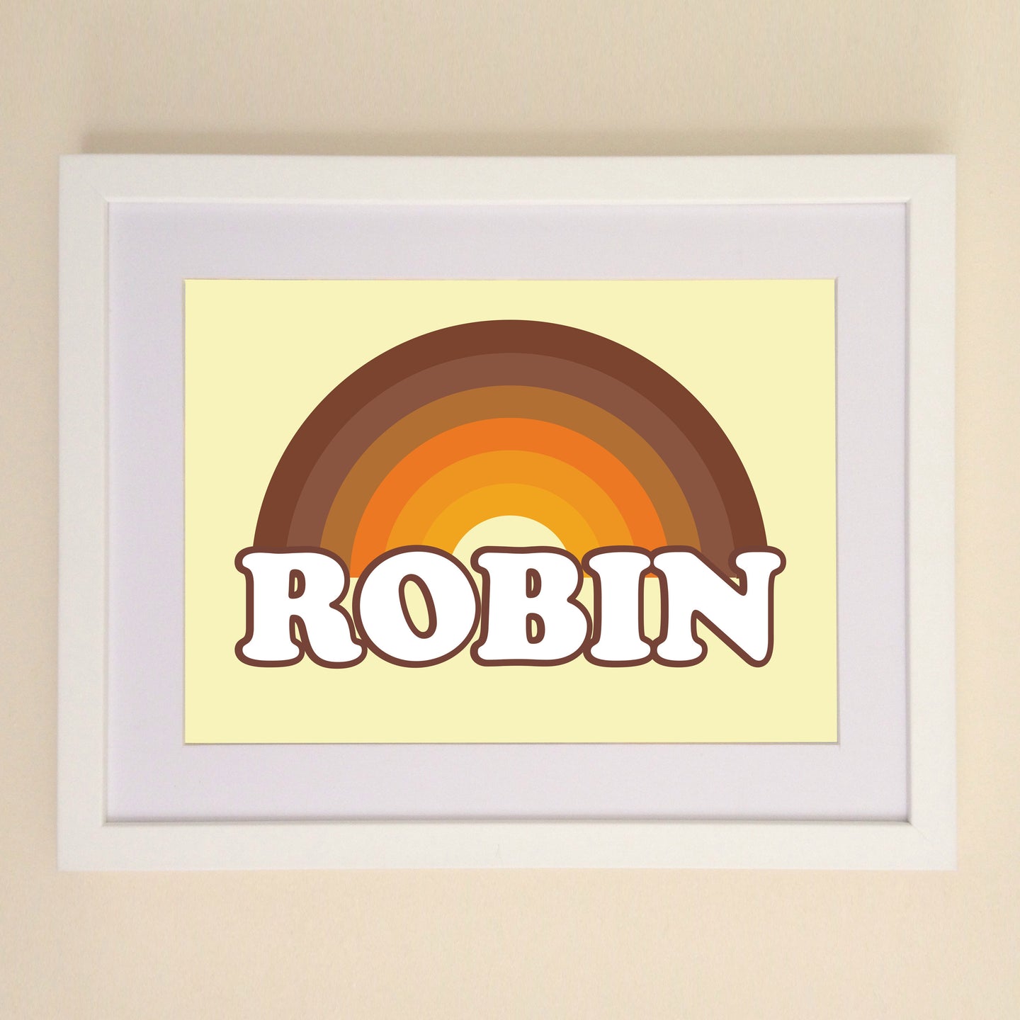 Personalised Brown Retro Rainbow A4, A3 or 50cm x 70cm print