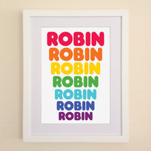 Load image into Gallery viewer, Personalised rainbow dunkin donuts style typeface A4, A3 or 50cm x 70cm print