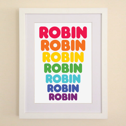 Personalised rainbow dunkin donuts style typeface A4, A3 or 50cm x 70cm print