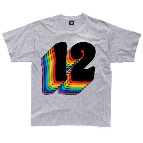 Twelfth Birthday Twelve T-Shirt With Retro Rainbow Drop Shadow
