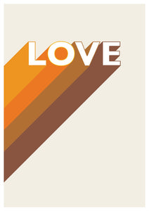 LOVE retro brown drop shadow A4, A3 or 50cm x 70cm print