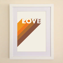 Load image into Gallery viewer, LOVE retro brown drop shadow A4, A3 or 50cm x 70cm print