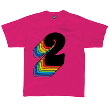 Load image into Gallery viewer, Second Birthday 2 T-Shirt With Rainbow Drop Shadow available in a range of colours