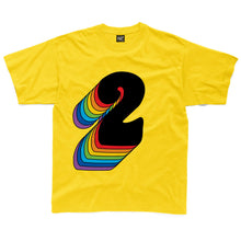 Load image into Gallery viewer, Second Birthday 2 T-Shirt With Rainbow Drop Shadow available in a range of colours