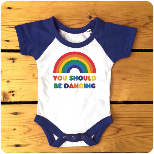 You Should Be Dancing Raglan Baseball Babygrow / Bodysuit available in blue or red