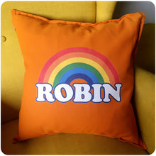 Load image into Gallery viewer, Personalised Retro Rainbow Orange Cushion Cover