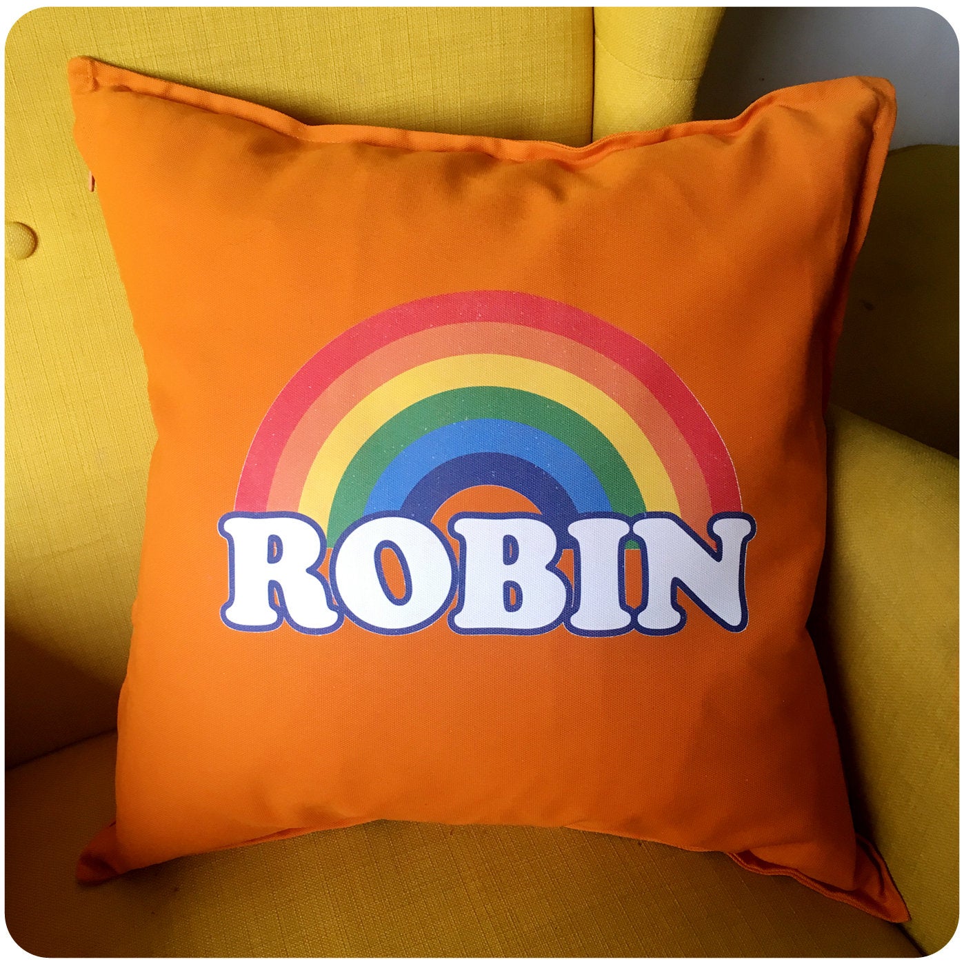 Personalised Retro Rainbow Orange Cushion Cover