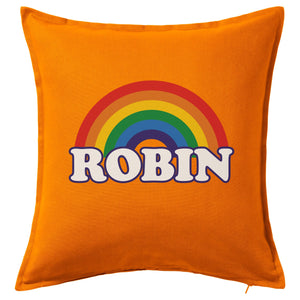 Personalised Retro Rainbow Orange Cushion Cover