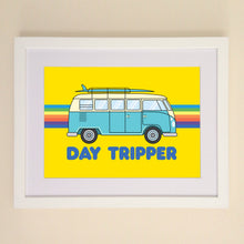 Load image into Gallery viewer, Day Tripper VW Camper Van Retro Rainbow Art Print available in A4, A3 or 50cm x 70cm print