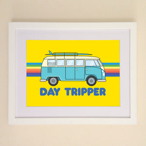 Day Tripper VW Camper Van Retro Rainbow Art Print available in A4, A3 or 50cm x 70cm print